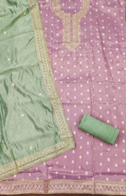 lavender weaved shimmer silk unstitched dress material  2