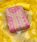 pink weaved shimmer silk unstitched dress material 