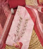 cherry red digital print linen cotton unstitched dress material 