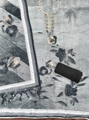 charcoal black digital print linen cotton unstitched dress material  2