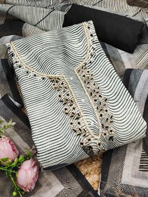 charcoal black digital print linen cotton unstitched dress material  3