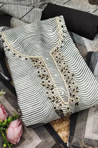 charcoal black digital print linen cotton unstitched dress material 