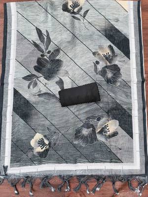 charcoal black digital print linen cotton unstitched dress material  4