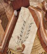 coffee brown digital print linen cotton unstitched dress material 