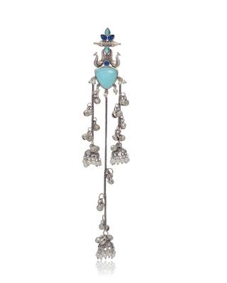 Oxidised Silver Look Multi Layer Long Chain Jhumka Earrings for Women with Artificial Stones 3