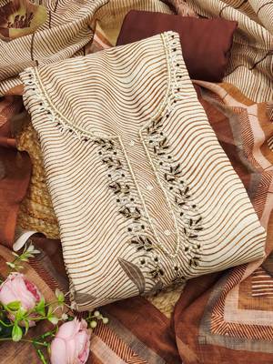 coffee brown digital print linen cotton unstitched dress material  3
