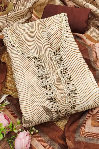 coffee brown digital print linen cotton unstitched dress material 