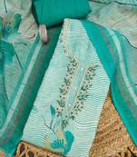 sea green digital print linen cotton unstitched dress material 