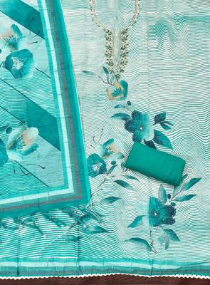 sea green digital print linen cotton unstitched dress material  2