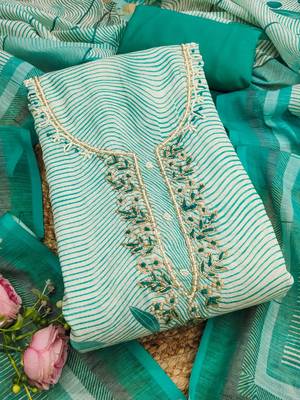 sea green digital print linen cotton unstitched dress material  3