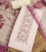 rose pink floral print linen cotton unstitched dress material 