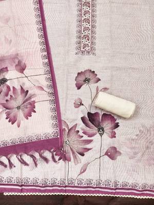 rose pink floral print linen cotton unstitched dress material  2