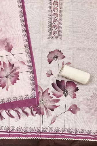 rose pink floral print linen cotton unstitched dress material 