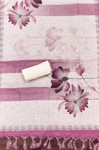 rose pink floral print linen cotton unstitched dress material 