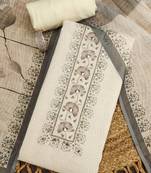 grey floral print linen cotton unstitched dress material 