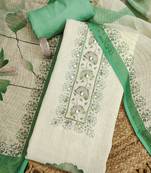 green floral print linen cotton unstitched dress material 