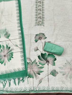 green floral print linen cotton unstitched dress material  2