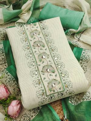 green floral print linen cotton unstitched dress material  3