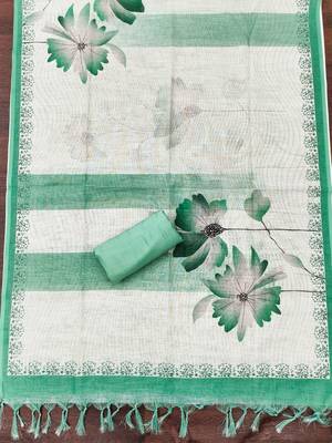 green floral print linen cotton unstitched dress material  4