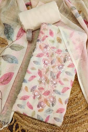 multicolor digital print linen cotton unstitched dress material 