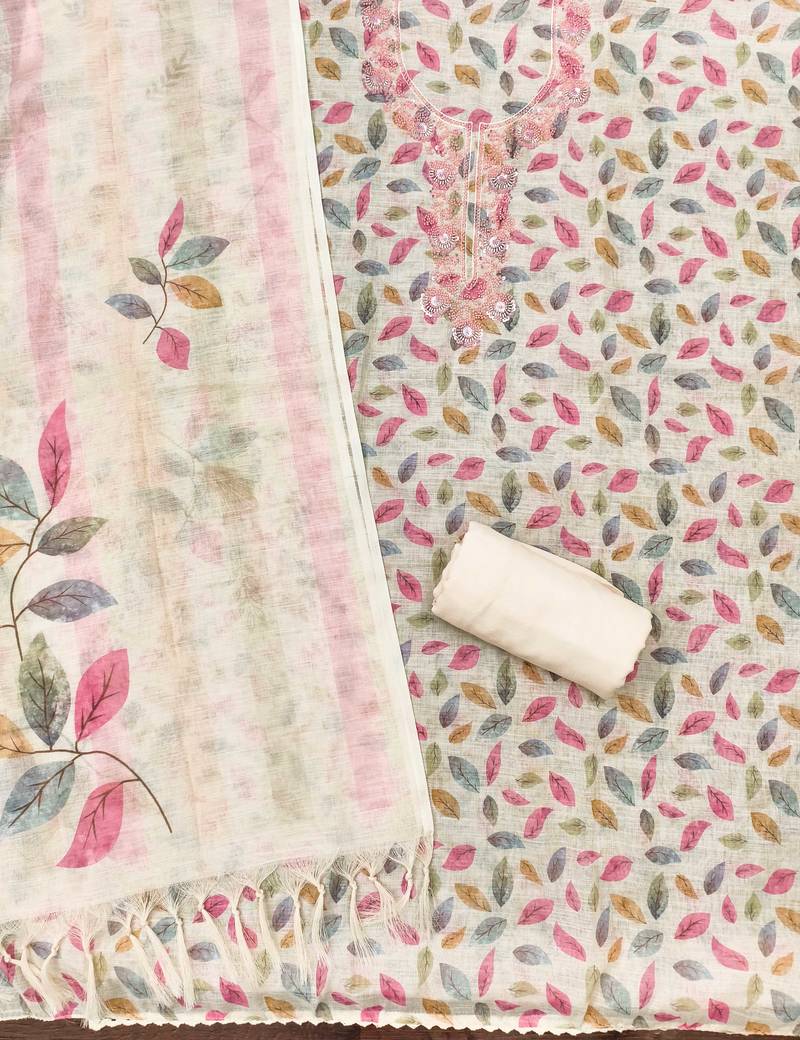 multicolor digital print linen cotton unstitched dress material 