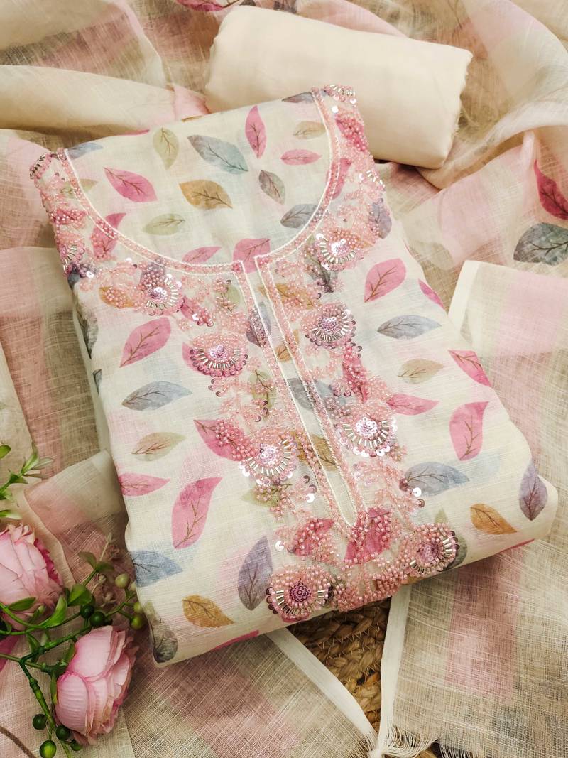 multicolor digital print linen cotton unstitched dress material 