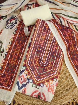multicolor geometric print linen cotton unstitched dress material  1