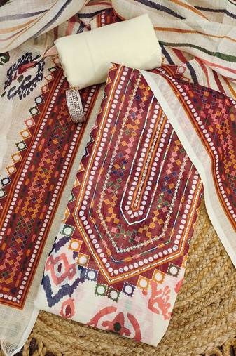 multicolor geometric print linen cotton unstitched dress material 