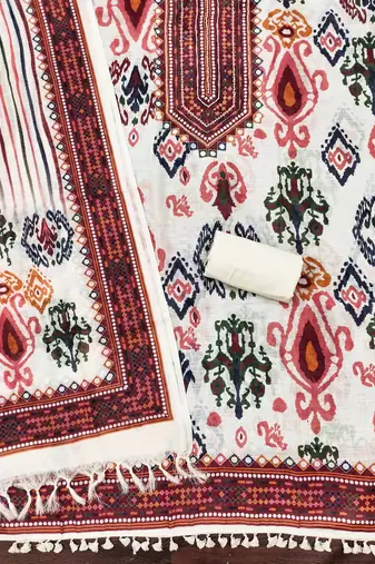 multicolor geometric print linen cotton unstitched dress material 
