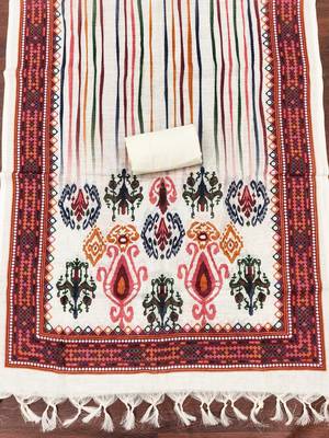 multicolor geometric print linen cotton unstitched dress material  4