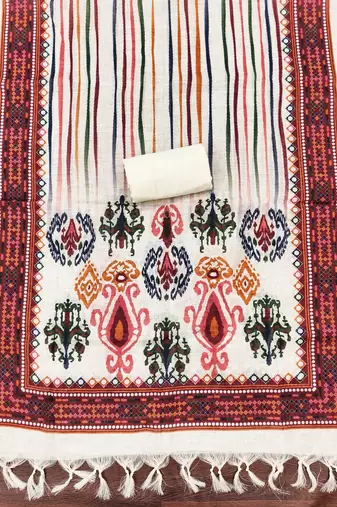 multicolor geometric print linen cotton unstitched dress material 
