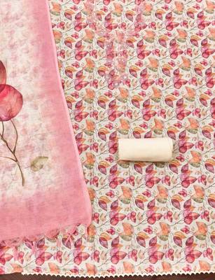 pink digital print linen cotton unstitched dress material  2