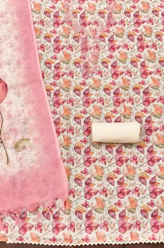 pink digital print linen cotton unstitched dress material 
