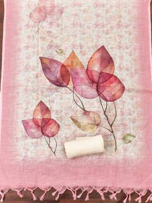 pink digital print linen cotton unstitched dress material  4