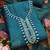 teal blue floral print linen cotton unstitched dress material 