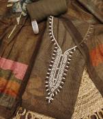 coffee brown floral print linen cotton unstitched dress material 