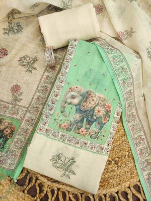 mint green digital print linen cotton unstitched dress material  1