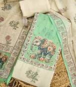 mint green digital print linen cotton unstitched dress material 