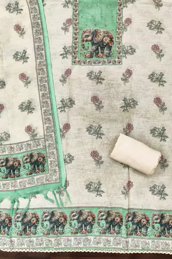 mint green digital print linen cotton unstitched dress material 
