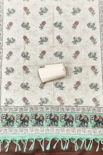 mint green digital print linen cotton unstitched dress material 