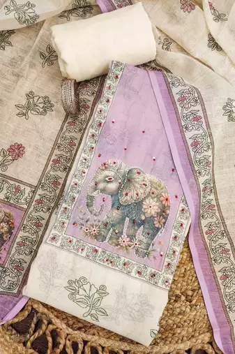 lavender digital print linen cotton unstitched dress material 