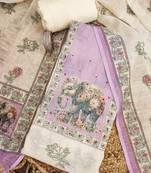 lavender digital print linen cotton unstitched dress material 