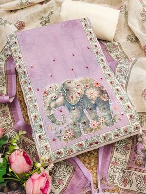 lavender digital print linen cotton unstitched dress material  3