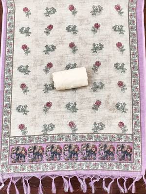 lavender digital print linen cotton unstitched dress material  4