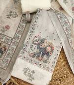 beige digital print linen cotton unstitched dress material 