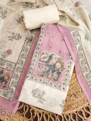 pink digital print linen cotton unstitched dress material  1