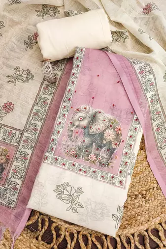 pink digital print linen cotton unstitched dress material 