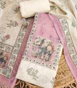 pink digital print linen cotton unstitched dress material 