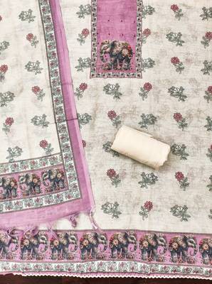 pink digital print linen cotton unstitched dress material  2