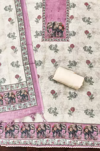 pink digital print linen cotton unstitched dress material 